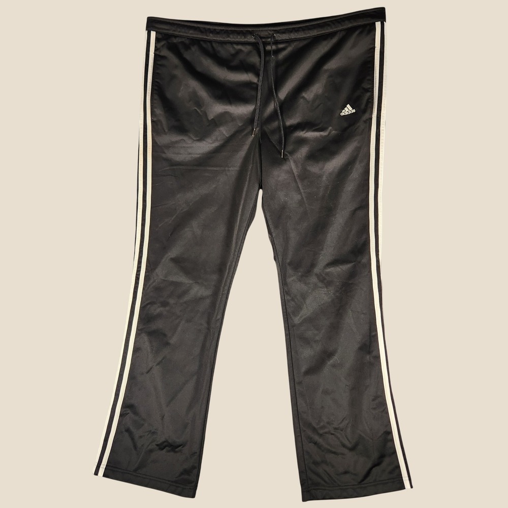 Adidas Track Pants Mens XL Black Excellent 3-Stripe Straight Leg APY001